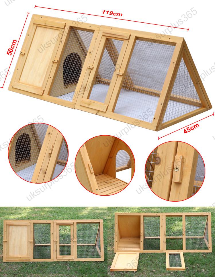 WOODEN OUTDOOR TRIANGLE RABBIT HUTCH AND RUN GUINEA PIG FERRET COOP