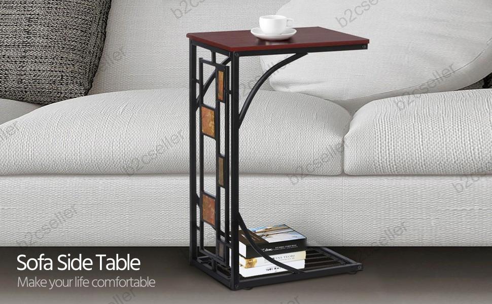 Living Room Sofa Side End Snack Coffee Table Stand Tray with Magazine
